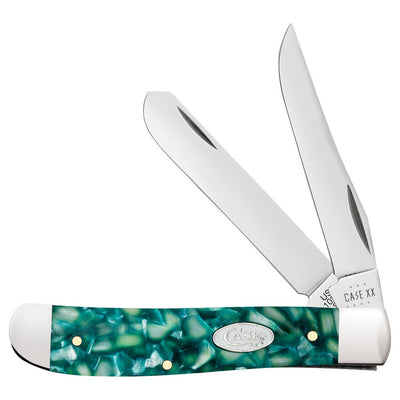 Case 71381 SparXX Trapper Mini Folding Clip Point/Spey Plain Mirror Polished Tru-Sharp SS Blade/Green Kirinite Handle