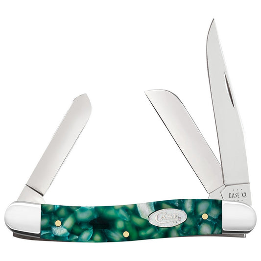 Case 71382 SparXX Stockman Medium Folding Clip Point/Sheepsfoot/Spey Plain Mirror Polished Tru-Sharp SS Blade/ Green Kirinite Handle