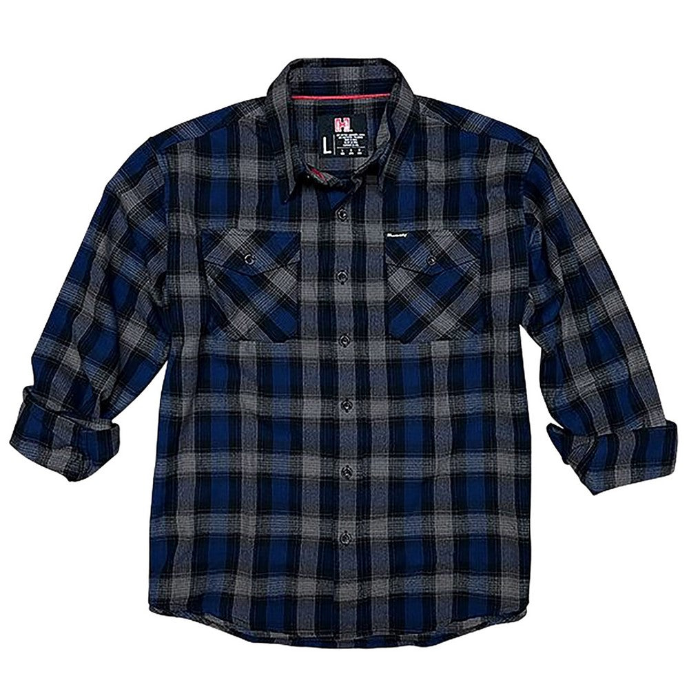 Hornady Gear 32204 Flannel Shirt  XL Navy/Black/Gray,  Cotton/Polyester, Relaxed Fit Button Up