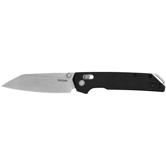 Kershaw 2038R Iridium  3.40" Folding Reverse Tanto Plain Stonewashed D2 Steel Blade, Black Anodized Aluminum Handle