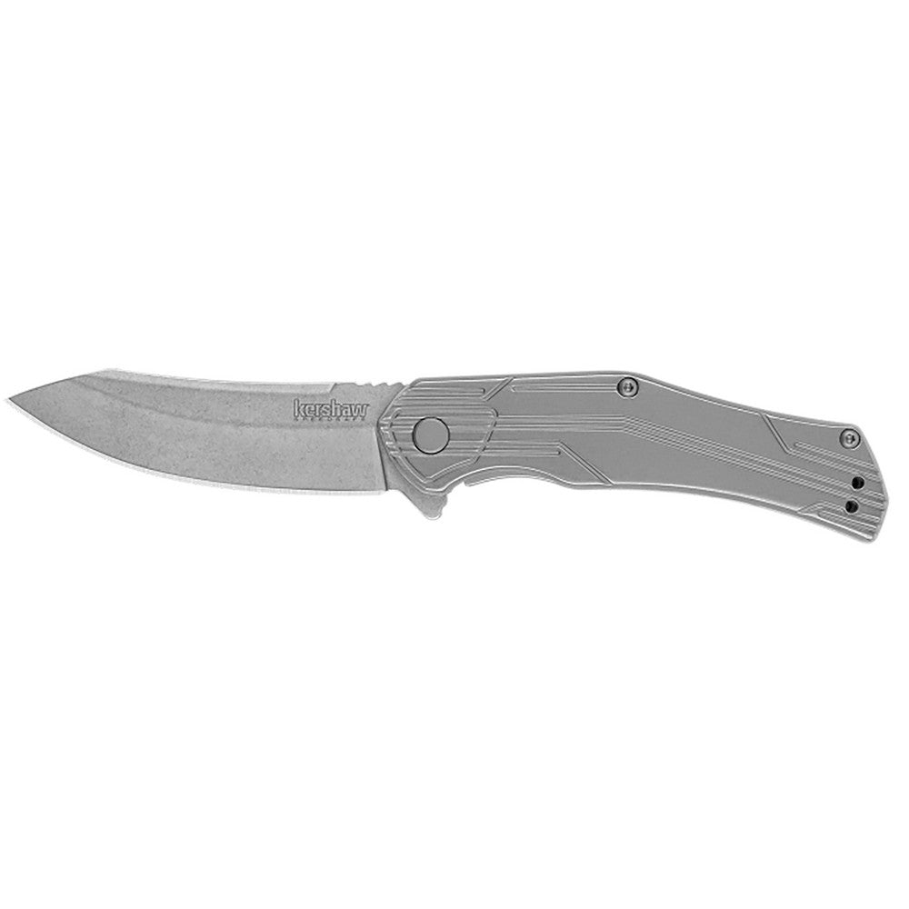 Kershaw 1380 Husker  EDC 3" Folding Trailing Point Plain Bead Blasted 8Cr13MoV SS Blade, Stonewashed Stainless Steel Handle