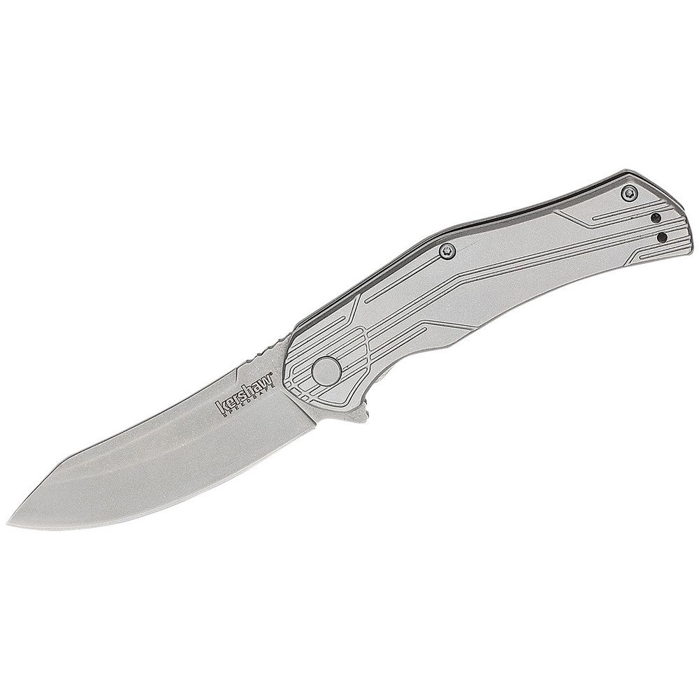 Kershaw 1380X Husker  EDC 3" Folding Trailing Point Plain Bead Blasted 8Cr13MoV SS Blade, Stonewashed Stainless Steel Handle, Clamshell Packaging