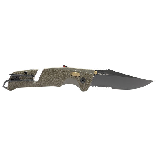 S.O.G SOG11121141 Trident AT 3.70" Folding Clip Point Part Serrated Satin Cryo D2 Steel Blade, OD Green Textured GRN Handle, Peg Box Pkg