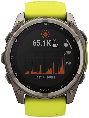 Garmin 0100290720 Fenix 8 Solar Yellow/Graphite Band Sunlight-Visible/Transflective MIP Display Compatible w/ iPhone/Android
