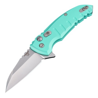 Hogue 24163 X1 MicroFlip 2.75" Folding Wharncliffe Plain Tumble Polish 154CM SS Blade/Aquamarine Anodized Aluminum Handle Includes Pocket Clip
