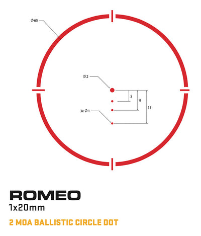 Sig Sauer Electro-Optics SOR43021 Romeo4S Graphite 1 x 20 mm 2 MOA Red Ballistic Dot/65 MOA Circle