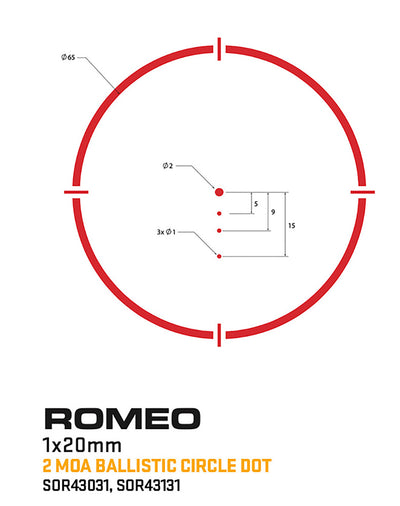 Sig Sauer Electro-Optics SOR43031 Romeo4T Black Anodized 1 x 20 mm 2 MOA Red Ballistic Dot/65 MOA Circle
