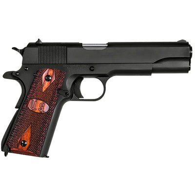 Auto-Ordnance 1911BKOW 1911 A1 GI Spec 45 ACP 7+1, 5" Stainless Steel Barrel, Matte Black Serrated Carbon Steel Slide & Frame w/Beavertail, Checkered Wood w/Integrated US Logo Grip