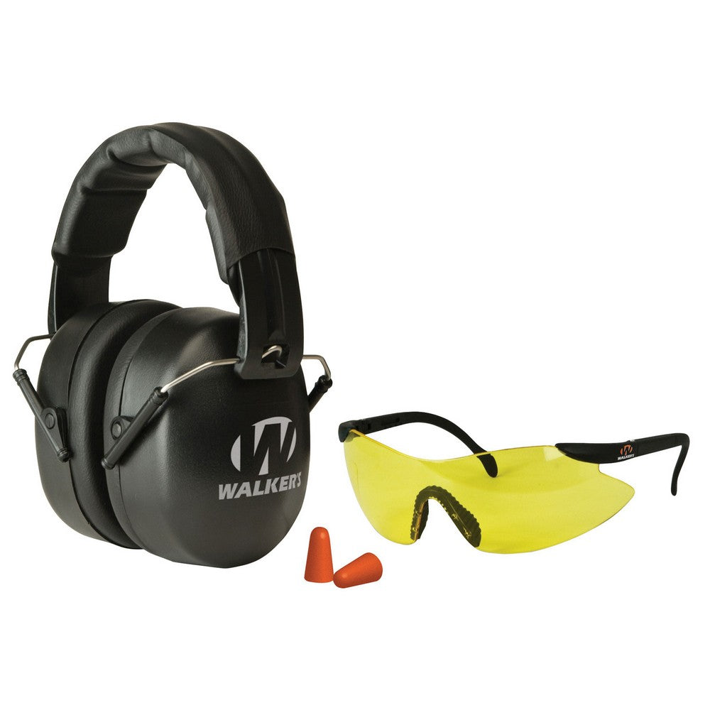 Walker's GWPFM3GFP EXT Range Shooting Muff Combo Kit Includes Foam Ear Plugs, 31 db Over the Head Shooting Muff, Sport Glasses w/Polycarbonate Lens