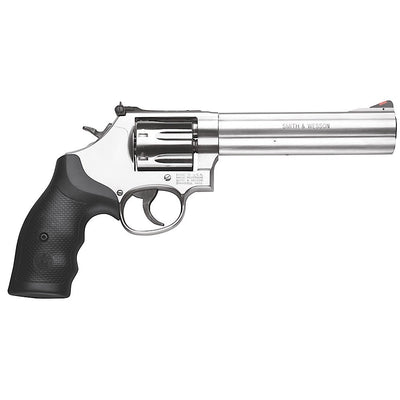 Smith & Wesson 164198 Model 686 Plus 357 Mag or 38 S&W Spl +P  Stainless Steel 6" Barrel & 7rd   Cylinder, Satin Stainless Steel L-Frame, Red Ramp Front/White Outline Rear Sights, Internal Lock