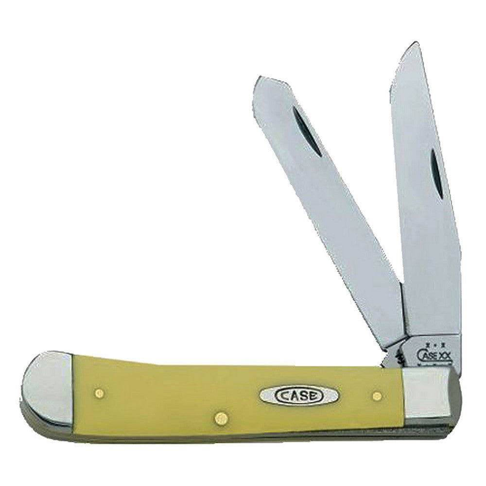 Case 00161 Trapper  3.25"/3.27" Folding Clip Point/Spey Plain Tumble Polish Chrome Vanadium Steel Blade/Yellow Synthetic Handle