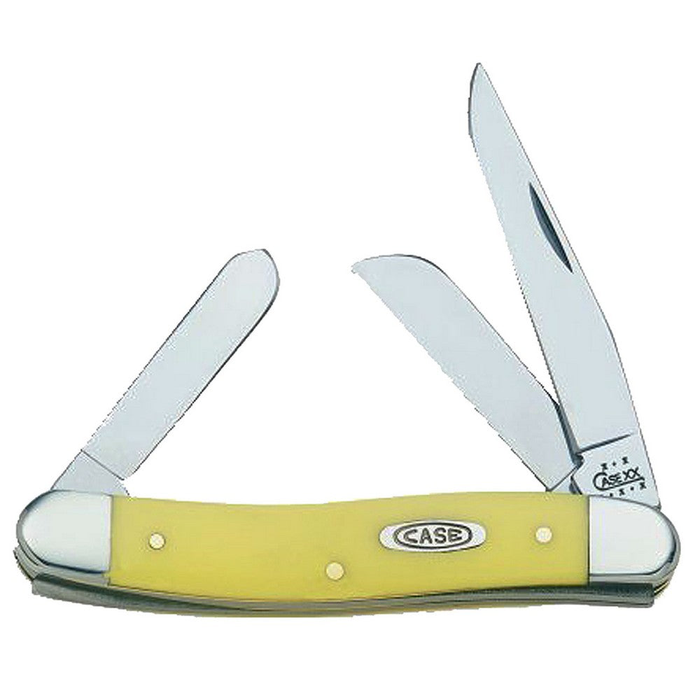 Case 00035 Stockman Medium 2.57"/1.88"/1.71" Folding Clip/Sheepsfoot/Spey Plain Tumble Polish Chrome Vanadium Steel Blade/Yellow Synthetic Handle