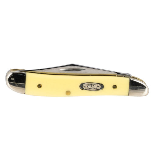 Case 00030 Peanut  2.10"/1.53" Folding Clip/Pen Plain Tumble Polish Chrome Vanadium Blade/Smooth Yellow Synthetic Handle