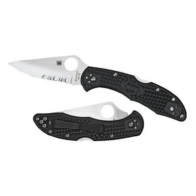 Spyderco C11SBK Delica 4  2.88" Folding Drop Point Serrated VG-10 SS Blade/Black  Textured FRN Handle Includes Pocket Clip