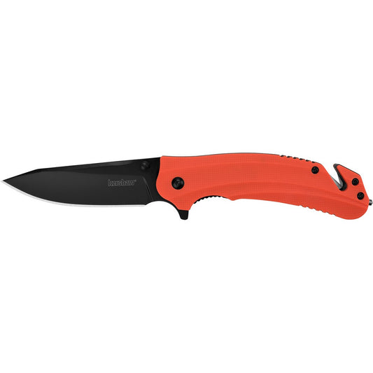 Kershaw 8650 Barricade  3.50" Folding Drop Point Plain Black Oxide 8Cr13MoV SS Blade Orange Glass-Filled Nylon Handle Features Glass Breaker Includes Pocket Clip