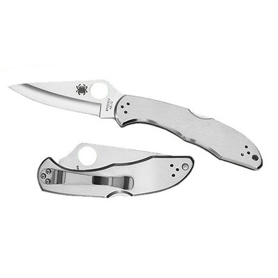 Spyderco C11P Delica 4  2.95" Folding Drop Point Plain VG-10 SS Blade/ Stainless Steel Handle Includes Pocket Clip