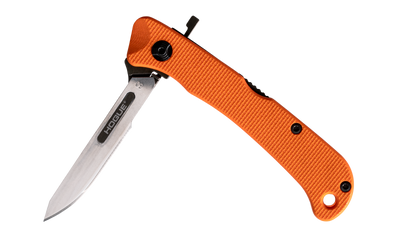 Hogue 35834 Expel 2.50" Folding Scalpel Plain Satin High Carbon Steel Blade, Blaze Orange Textured G10 Scales/SS Handle
