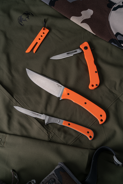 Hogue 35874 Expel 2.050" Fixed High Carbon Steel Blade, Orange G10 Scales/SS Handle, Includes 3 #60 & 2 #70 blades.