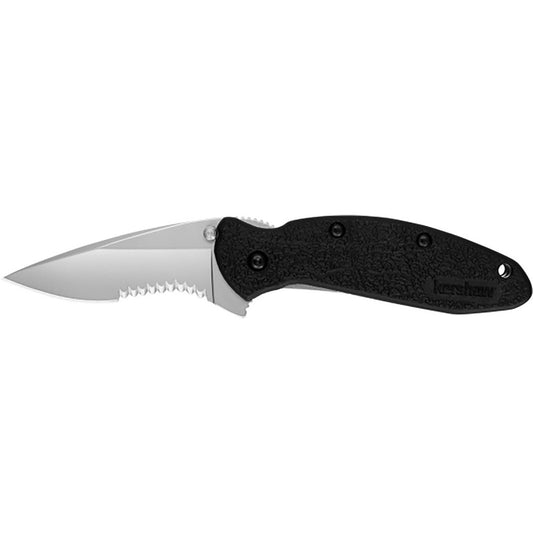 Kershaw 1620ST Scallion  2.40" Folding Drop Point Part Serrated Bead Blasted 420HC SS Blade Black Glass-Filled Nylon  Handle Includes Pocket Clip