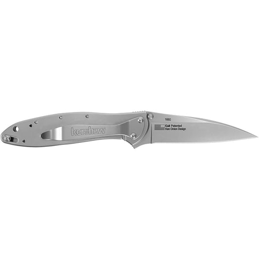 Kershaw 1660 Leek  3" Folding Drop Point Plain Bead Blasted 14C28N Steel Blade Bead Blasted 410 Stainless Steel Handle Includes Pocket Clip