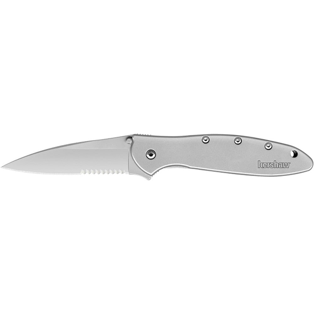 Kershaw 1660ST Leek  3" Folding Drop Point Part Serrated Bead Blasted 14C28N Steel Blade Bead Blasted 410 Stainless Steel Handle Includes Pocket Clip