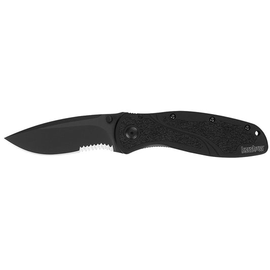 Kershaw 1670BLKST Blur  3.40" Folding Drop Point w/Recurve Part Serrated Black DLC 14C28N Steel Blade Black Anodized Aluminum Handle Includes Pocket Clip