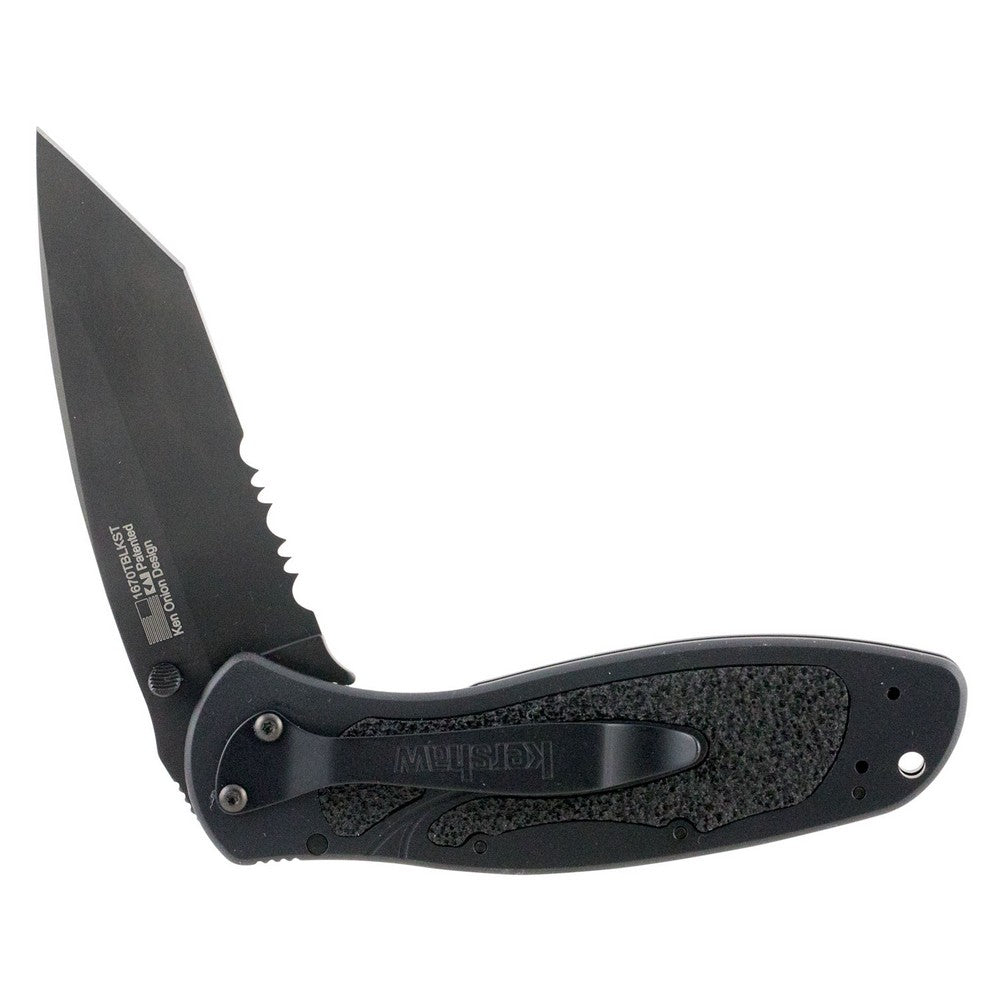 Kershaw 1670TBLKST Blur  3.40" Folding Tanto Part Serrated Black DLC 14C28N Steel Blade Black Anodized Aluminum Handle Includes Pocket Clip