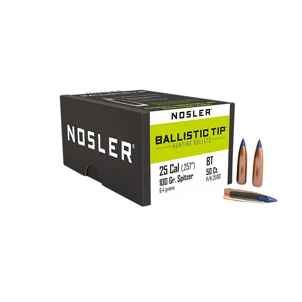 Nosler 25100 Ballistic Tip  25 Caliber .257 100 GR Spitzer/ 50 Per Box