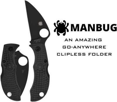 Spyderco MBKWPBK Manbug  1.91" Folding Wharncliffe Plain Non-Reflective Black TiCN VG-10 SS Blade/Black Textured FRN Handle