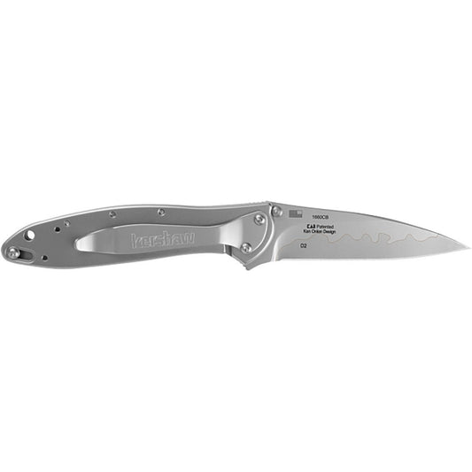 Kershaw 1660CB Leek  3" Folding Drop Point Plain Bead Blasted 14C28N/D2 Steel Blade Bead Blasted 410 Stainless Steel Handle Includes Pocket Clip