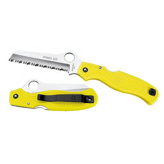 Spyderco C89SYL Atlantic Salt  3.69" Folding Sheepsfoot Serrated H2 Steel Blade, Yellow FRN Handle, Includes Pocket Clip