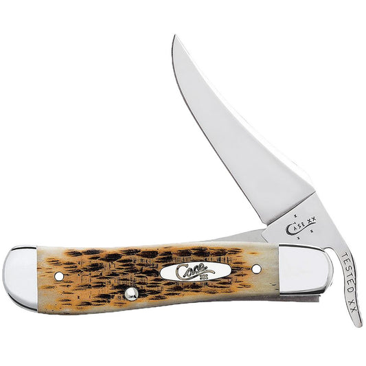 Case 02606 RussLock  2.70" Folding RussLock Clip Plain Mirror Polished Tru-Sharp SS Blade/Peach Seed Jigged Amber Bone Handle