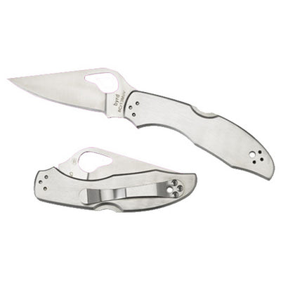 Spyderco BY04P2 Byrd Meadowlark 2 2.93" Folding Clip Point Plain 8Cr13MoV SS Blade Satin Stainless Steel Handle