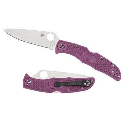 Spyderco C10FPPR Endura 4 Lightweight 3.75" Folding Clip Point Plain VG-10 SS Blade Purple Bi-Directional Texturing FRN Handle Includes Pocket Clip