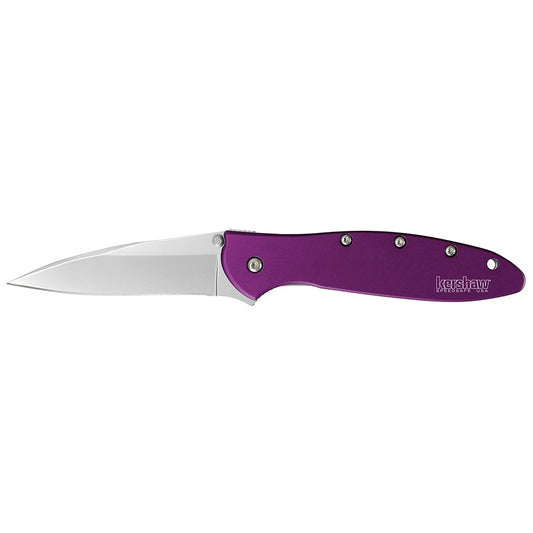 Kershaw 1660PUR Leek  3" Folding Drop Point Plain Bead Blasted 14C28N Steel Blade Purple Anodized Aluminum Handle Includes Pocket Clip