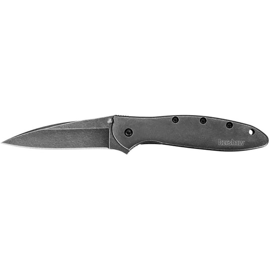 Kershaw 1660BLKW Leek  3" Folding Drop Point Plain Black DLC 14C28N Steel Blade Blackwash 410 Stainless Steel Handle Includes Pocket Clip