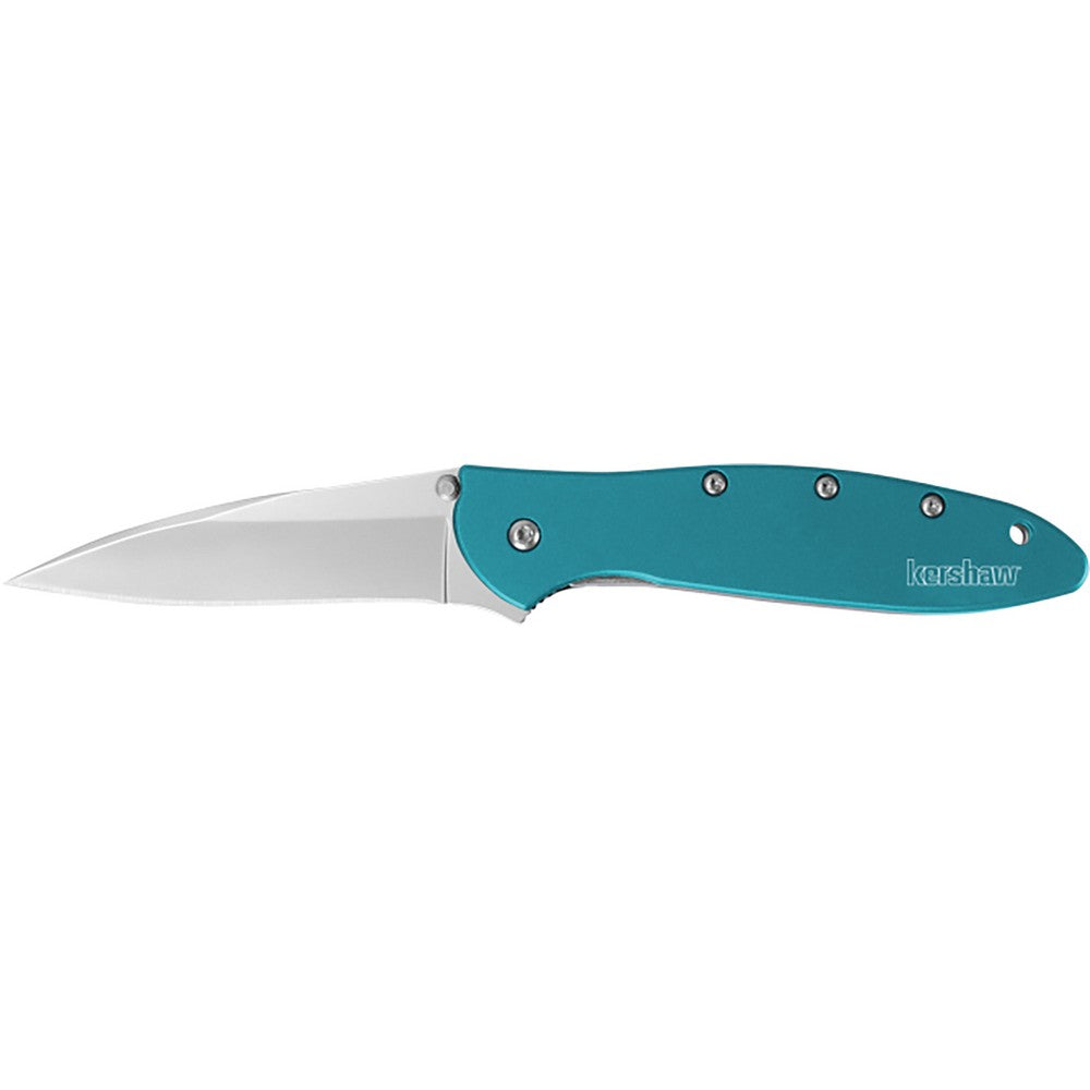 Kershaw 1660TEAL Leek  3" Folding Drop Point Plain Bead Blasted 14C28N Steel Blade Teal Anodized Aluminum Handle Includes Pocket Clip