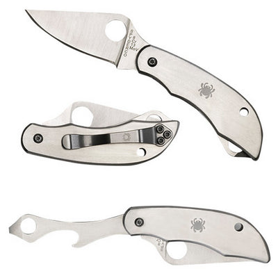 Spyderco C175P Clipitool  Silver Stainless Steel Folding 8Cr13MoV SS 4.57"/4.59" Long Plain Blade Stainless Steel Handle Features Screwdriver/Opener