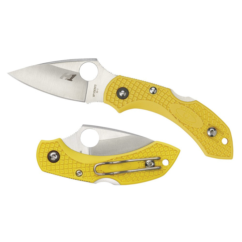 Spyderco C28SYL2 Dragonfly 2 Salt 2.25" Folding Clip Point Serrated H1 Steel Blade Yellow Bi-Directional Texturing FRN Handle Includes Pocket Clip