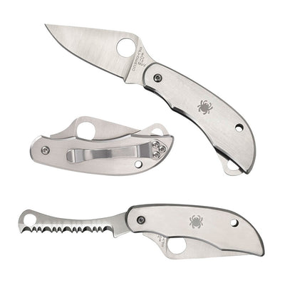 Spyderco C176P&S Clipitool  Silver Stainless Steel Folding 8Cr13MoV SS 4.57"/4.59" Long Part Serrated Blade Stainless Steel Handle Features Screwdriver/Opener