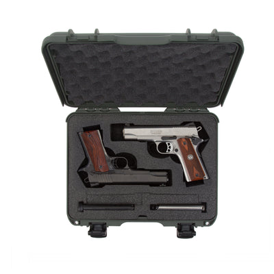 Nanuk 910CLASG6 910 Classic 2 Up Pistol Case Olive Polymer w/ Latches & Closed-Cell Foam Padding 13.20" L x 9.20" W x 4.10 " H Interior Dimensions